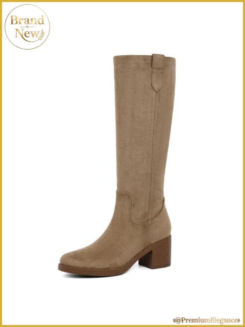 Knee High Boots Chunky Low Heel Round Toe Faux Suede Tall Boots
